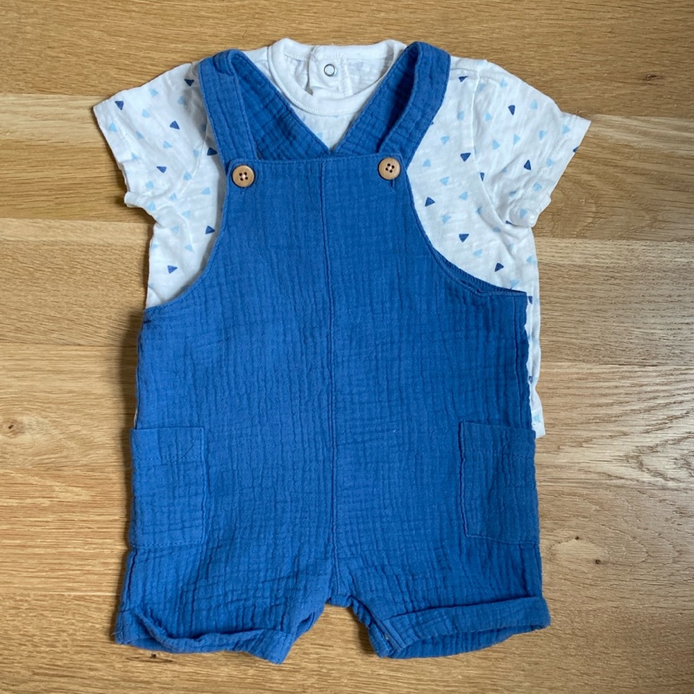 Blue Baby Overalls with White Shirt 6mo